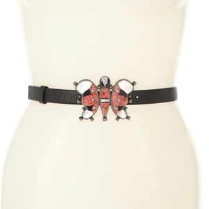 Valentino Garavani Butterfly Buckle Black Leather Belt 80/32 NWT